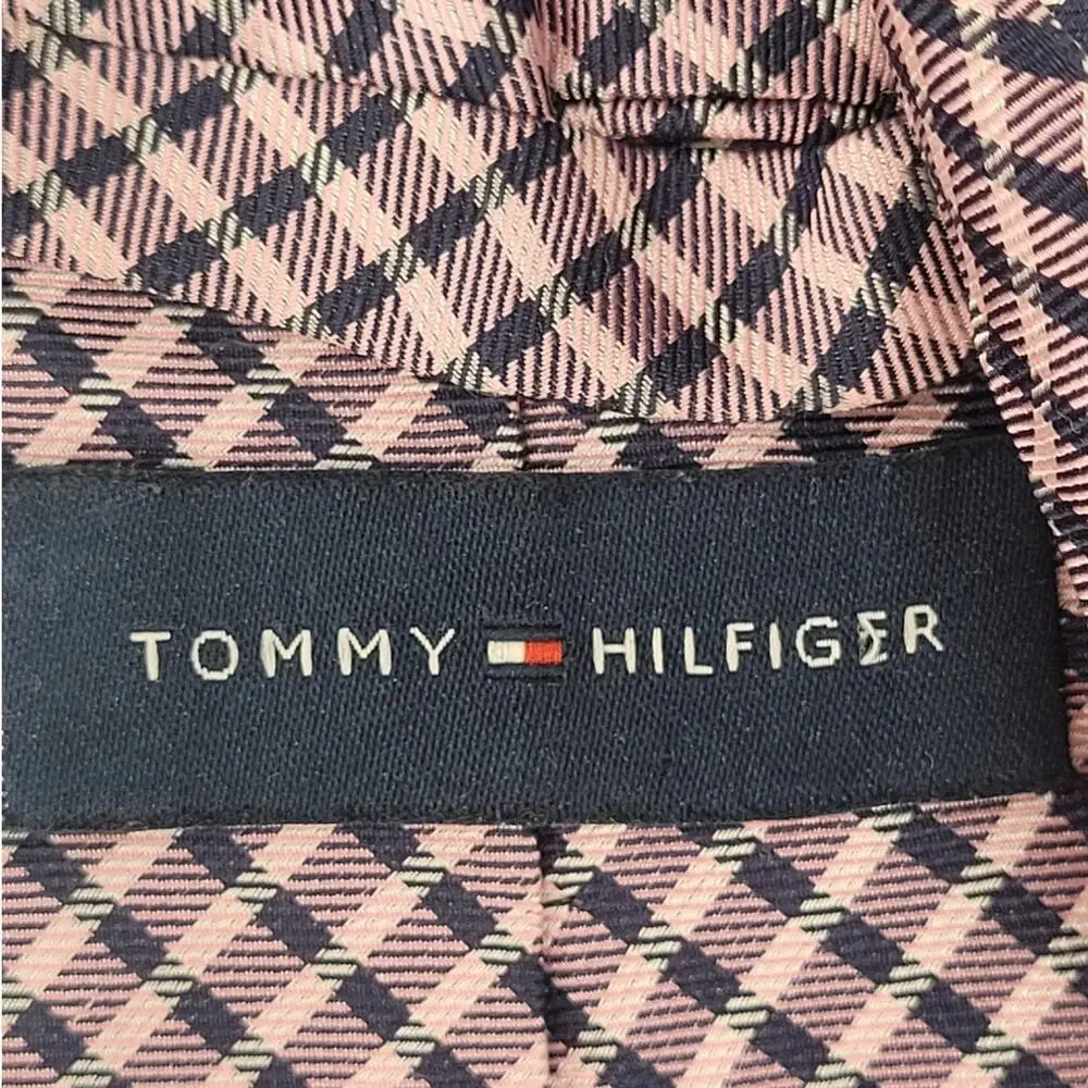 Tommy Hilfiger Necktie Gift Silk Gingham Plaid‎ Pink Black Mens Classic Tie